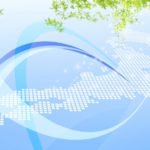 緑と青の背景に輝く日本列島