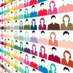 様々な色で男性と女性の人材を表すイメージ