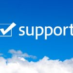 青い空と白い雲を背景に浮かぶSUPPORTの文字とチェックボックス