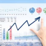 都会の街並みを背景にした事業計画を示すグラフ